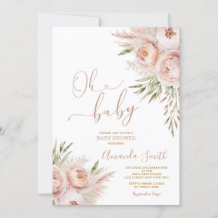Invitation Élégant Oh Baby Boho rose Pêche Baby shower floral