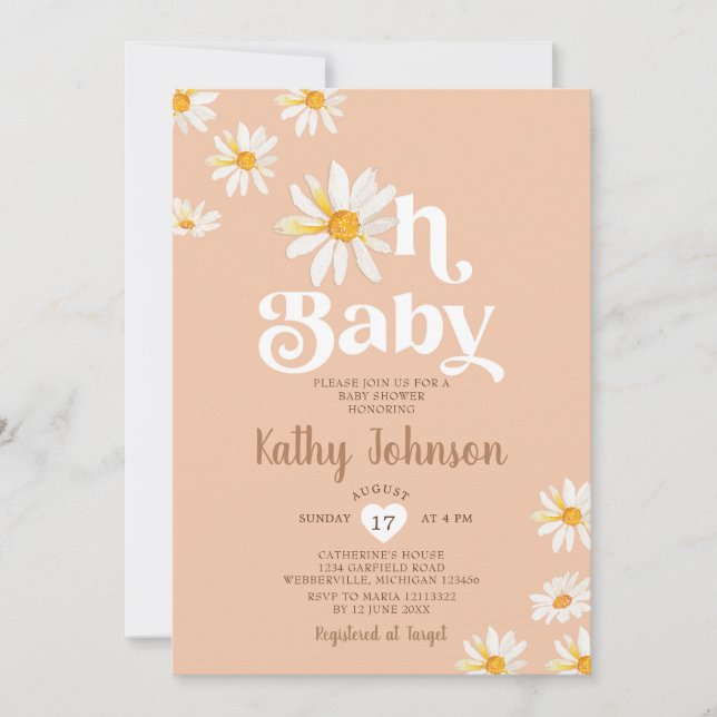 Invitation Élégant Oh Baby Daisy Flowers Baby shower Boho (Devant)