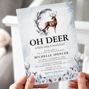 Invitation Élégant Oh Deer ! Baby shower d'hiver non sexiste