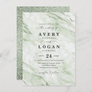 Invitation Elégant Olive Green Marbre & Parties scintillant M