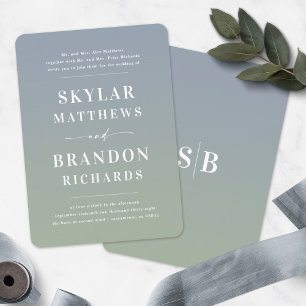Invitation Élégant Ombre bleu & vert Semi Mariage officiel