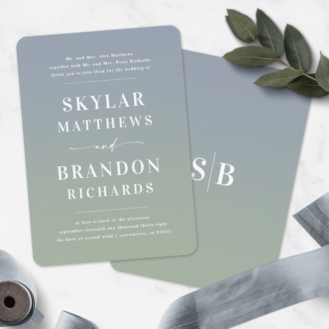 Invitation Élégant Ombre bleu & vert Semi Mariage officiel (Créateur téléchargé)