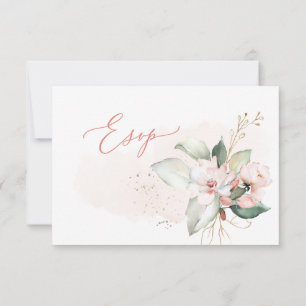 Invitation Elégant Ombre Blush Roses bleu rose, Repas RSVP