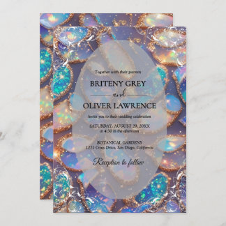 Invitation Élégant Opal moderne pierre et désherbage de parti