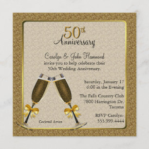 Invitation Élégant Or 50e Anniversaire de Mariage