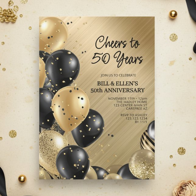 Invitation Élégant Or 50e Anniversaire de Mariage (Créateur téléchargé)