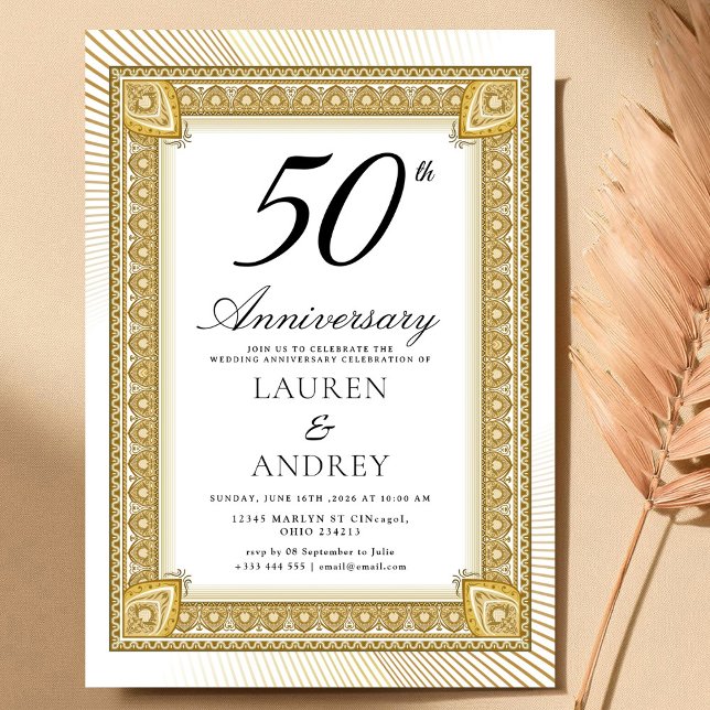 Invitation Élégant  Or 50e Anniversaire de Mariage (Créateur téléchargé)