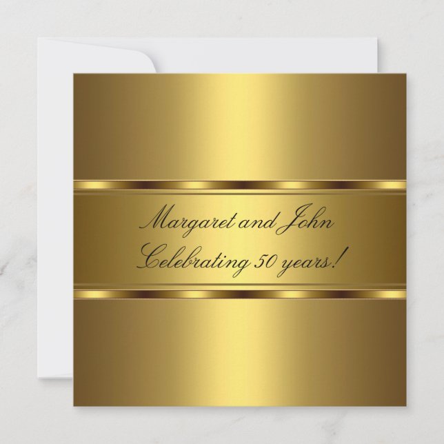 Invitation Élégant Or 50e anniversaire de mariage fête événem (Devant)