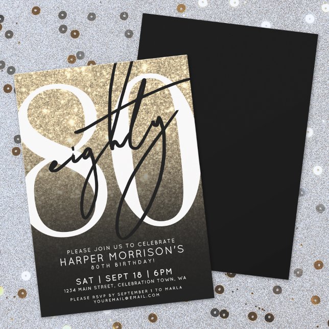 Invitation Élégant Or 80e Anniversaire (Elegant Gold 80th Birthday Invitation)