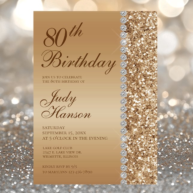 Invitation Élégant Or 80e Anniversaire (Créateur téléchargé)