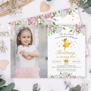 Invitation Elégant or Ballerina Floral Girl Photo Anniversair