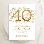 Invitation Elégant or blanc 40e anniversaire<br><div class="desc">Elégante invitation de fête de 40e anniversaire or blanc. Design féminin moderne et personnalisable avec des accents botaniques rose et de l'or de parties scintillant faux. Carte invitation florale simple parfaite pour une célébration anniversaire élégante. Personnalisez avec vos propres détails. Invitations Zazzle imprimées ou téléchargement instantané modèle imprimable numérique.</div>