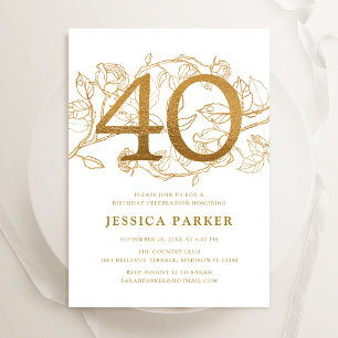 Invitation Elégant or blanc 40e anniversaire