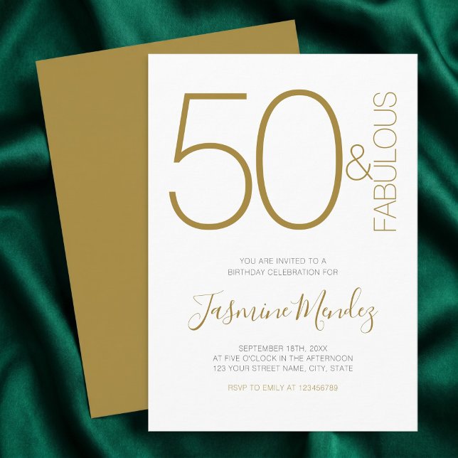 Invitation  Élégant Or Blanc Chic 50 & Fabuleux Anniversaire  (Créateur téléchargé)