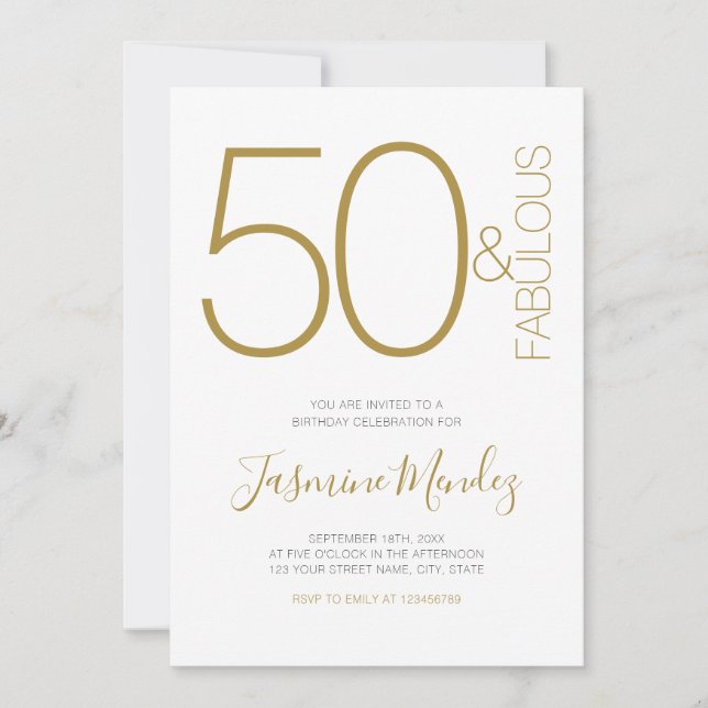 Invitation  Élégant Or Blanc Chic 50 & Fabuleux Anniversaire  (Devant)