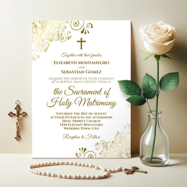 Invitation Elégant or & blanc Mariage catholique moderne (Créateur téléchargé)