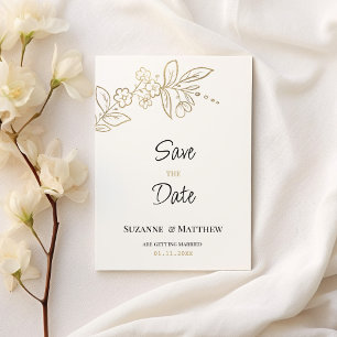 Invitation Elégant or blanc simple floral Enregistrer la date