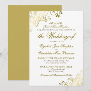 Invitation Elégant or & blanc style classique Mariage formel