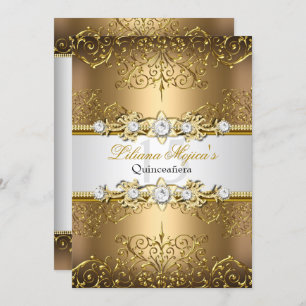 Invitation Elégant or blanc Vintage glamour Quinceanera