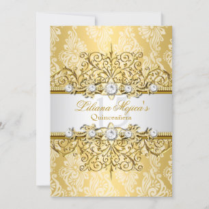 Invitation Elégant or blanc Vintage glamour Quinceanera