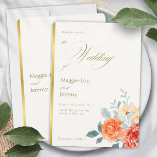 Invitation Élégant or Blush Floral Script Mariage