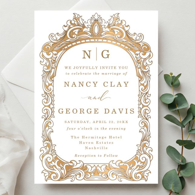 Invitation Élégant or classique Vintage cadre Monogramme (Créateur téléchargé)