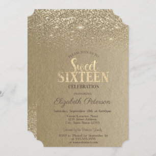 Invitation Élégant or Confetti Diamants Kraft Sweet 16