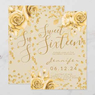 Invitation Élégant or doux 16 Parties scintillant Confetti Fl