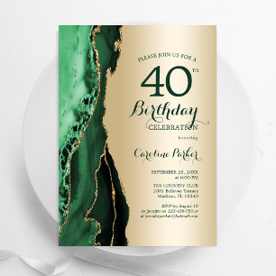Invitation Elégant Or Emerald Green Agate 40e anniversaire