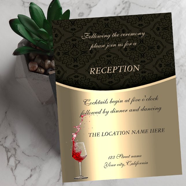 Invitation Élégant or et noir Damassé Réception de mariage (Créateur téléchargé)