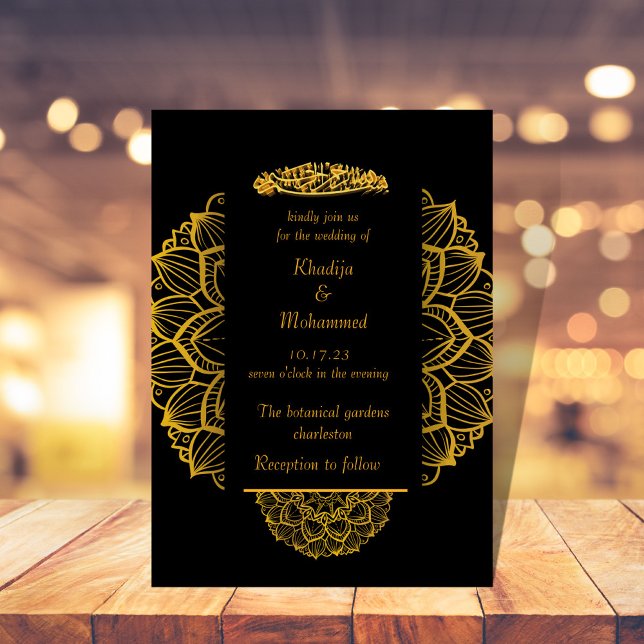 Invitation élégant or et noir mariage islamique (Créateur téléchargé)