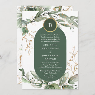 Invitation Elégant or Eucalyptus vert Boho Moss Green