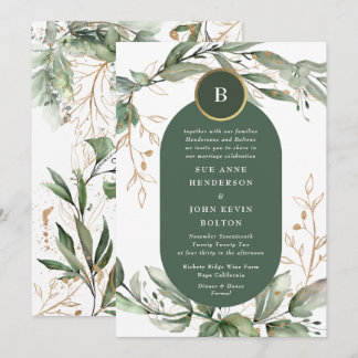 Invitation Elégant or Eucalyptus vert Boho Moss Green