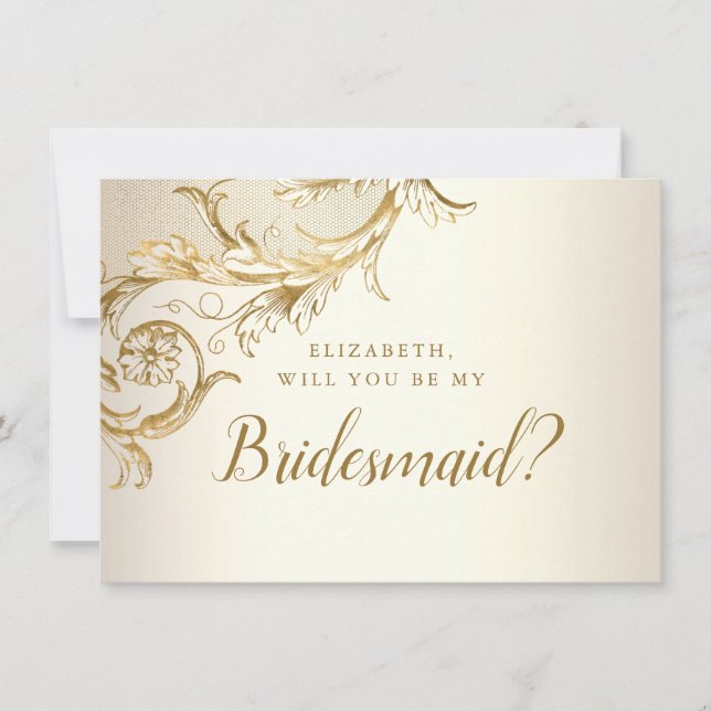 Invitation Élégant or Floral Damask Script Bridesmaid (Devant)