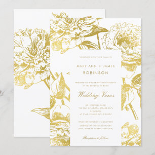 Invitation Elégant or Floral Mariage Vow Renouvellement