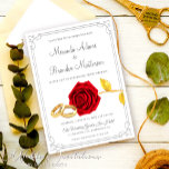 Invitation Elégant or Floral Roses Rouge Mariage<br><div class="desc">Voici notre Faire-part de mariage de Roses Rouges Florales Or Personnalisées. Ce design d'invitation, profondément romantique et captivant, est parfait pour créer l'ambiance de votre journée spéciale. Ornées de beaux éléments floraux d'or et de Roses rouges riches, elles rayonnent d'une élégance classique qui impressionne vos invités. Chaque invitation est soigneusement...</div>