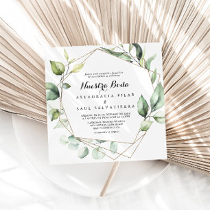 Invitation Elégant or géométrique vert Nuestra Boda Mariage