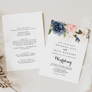 Invitation Elégant or hiver Floral avant et arrière Mariage