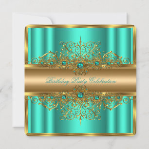 Invitation Elégant Or Jade Turquoise Perles Fête d'anniversai