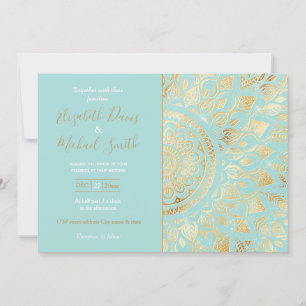 Invitation Elégant or Lumière Turquoise Mandala Floral
