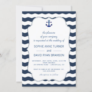 Invitation Elégant or Marine bleu rose Fleurs Mariage de fleu