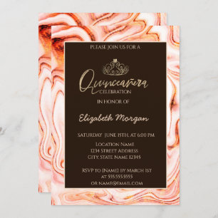Invitation Elégant or moderne Tiara Marbre Quinceañera