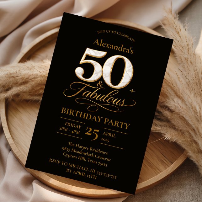Invitation Elégant Or Noir 50e Anniversaire (Créateur téléchargé)