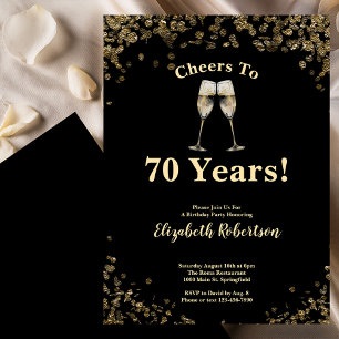 Invitation Élégant Or Noir Félicitations pour les 70 Ans d'An