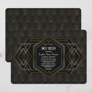 Invitation Elégant Or Noir Grand Gatsby Sweet sixteen