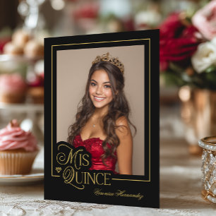 Invitation Élégant Or Noir Photo Mes Quinze Quinceañera