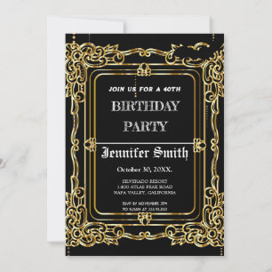 Invitation Elégant or noir vintage 40e anniversaire