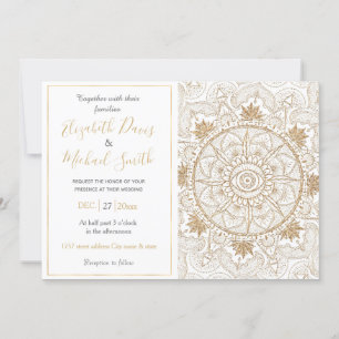 Invitation Elégant or Oeil Soleil Lune Mandala Blanc