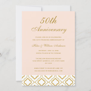 Invitation Élégant Or & Pêche 50e Anniversaire de Mariage