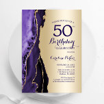 Invitation Elégant Or Purple Agate 50e anniversaire<br><div class="desc">Purple et or agate 50e anniversaire invitation de fête. Design élégant et moderne avec aquarelle agate marbre arrière - plan,  fausse parties scintillant or et typographie script de police. Carte invitation branchée parfaite pour une célébration anniversaire féminine élégante. Invitations Zazzle imprimées ou téléchargement instantané modèle imprimable numérique.</div>